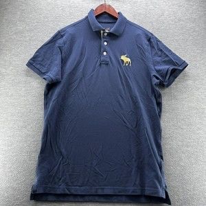 Abercrombie & Fitch Men's Polo Shirt Large Blue w/ Yellow Moose Shirt (A22)